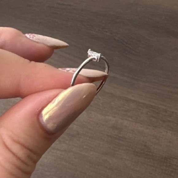 Sterling Silver Rectangular Cubic Zircon Ring Minimalist, Dainty Diamond Size 7 - Picture 11 of 11